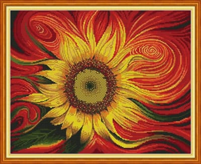 Cross Stitch Kit voor Beginners en Kinderen, Abstracte Zonnebloem 11CT 60x49cm, DIY Borduurset met Patronen en Naald voor Creatieve Projecten