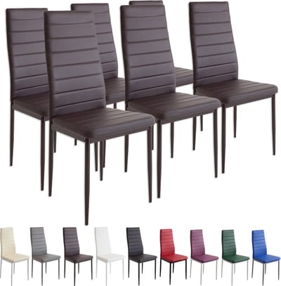 Albatros MILANO Eetkamerstoelen Set van 6, Bruin - Gestoffeerde stoel met kunstleer bekleding - Modern stijlvol design aan de eettafel - Keukenstoel of eetkamerstoel met hoog draagvermogen tot 110kg