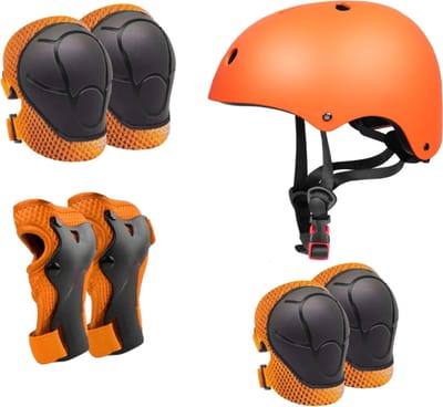 Fietshelm Combi met Bescherming - Kinderhelm - Skate Beschermset Kinderen - Oranje - Fietsbescherming - Sportbescherming