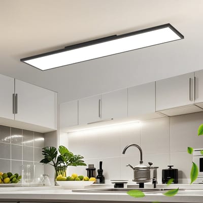 NETTLIFE Plafondlamp LED - 120cm - Lang Plafondpaneel - zwart - Plafondlamp plat - Dimbaar - met Afstandsbediening - 40W - Moderne Kantoorlamp - voor Werkplaats | Keuken | Studeerkamer | Woonkamer