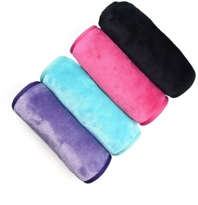 4 stuks - Zachte microvezel handdoeken voor gezichtsreiniging en make-up verwijdering - Herbruikbare en superabsorberende reinigingsdoekjes - Pluist niet, comfortabel en huidvriendelijk - In zwart, paars, roze en groen