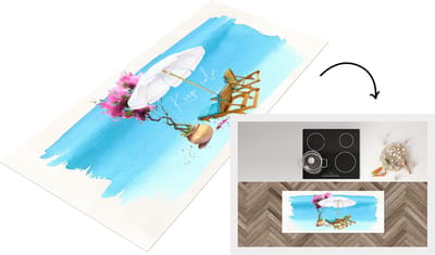 Keukenloper - Loper keuken - Strandstoel - Parasol - Bloemen - Aquarel - 120x50 cm - Keukenloper vinyl