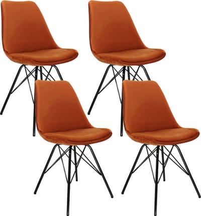 KICK® VELVET Kuipstoelen Oranje – Set van 4 – Eetkamerstoelen – Velvet – Zwart Frame
