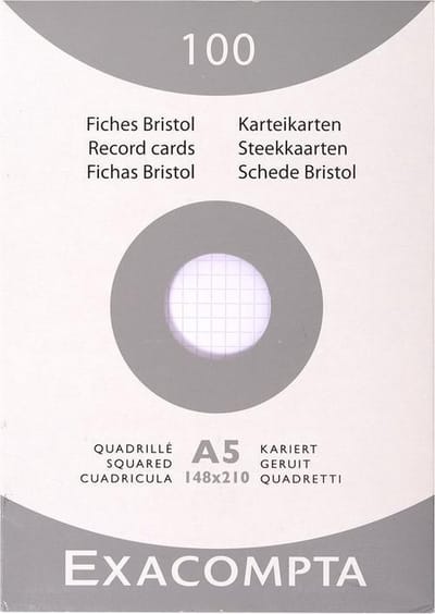 Exacompta etui 100 steekkaarten bristol geruit 5x5 niet geperforeerd 148x210mm - Wit - 13208E