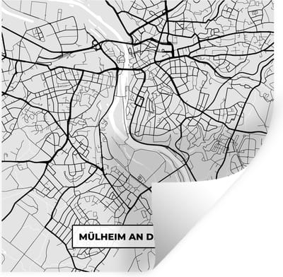 Muurstickers - Sticker Folie - Mülheim An Der Ruhr - Kaart - Stadskaart - Duitsland - Plattegrond - 100x100 cm - Plakfolie - Muurstickers Kinderkamer - Zelfklevend Behang XXL - Zelfklevend behangpapier - Stickerfolie