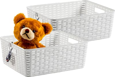 Plasticforte Opbergmand - 4x - Kastmand - rotan kunststof - wit - 12 Liter - 30 x 37 x 13 cm