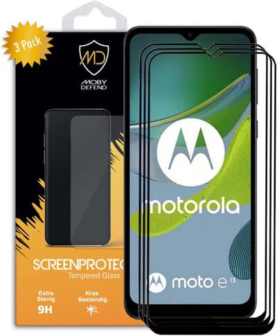 3-Pack MobyDefend Screenprotectors - Geschikt voor Motorola Moto E13 - Screensaver Met Zwarte Randen - Gehard Glas