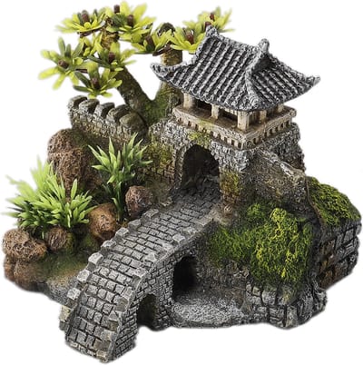 Aqua Della - Aquariumdecoratie - Vissen - Poortbrug Met Planten 15,7x13,5x11,5cm - 1st