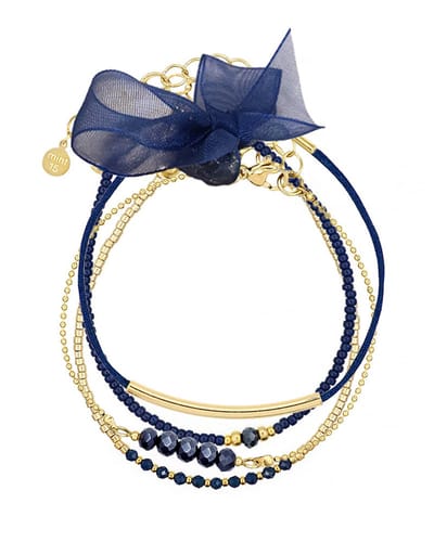 Mint15 Armbandenset 'Navy Chic' - Handgemaakte armbanden donkerblauw / goudkleur - Stainless Steel RVS/Roestvrij staal - Samengestelde cadeauset met 4 armbanden