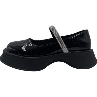 Retro Mode Vierkante Neus Schoenen Zomer Nieuwe Britse Stijl Kleine Pu Leren Schoenen Ondiepe Strass Mary Jane Schoenen Damesschoenen 38 black