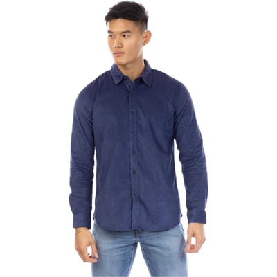 Peter Werth Heren Corduroy overhemd met kraag (Marine)
