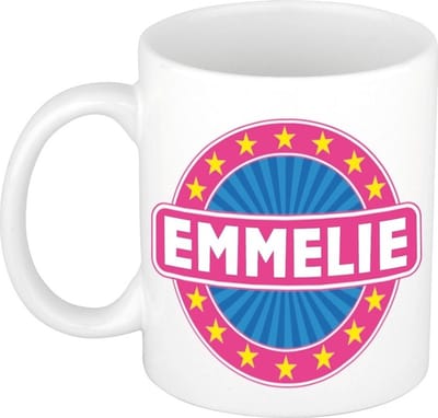 Bellatio Decorations - Emmelie voornaam - koffiemok - beker - wit/roze - 300 ml - Cadeau - Dames - Collega - Moederdag - Verjaardag
