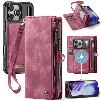 CaseMe Hoesje - Geschikt voor iPhone 17 Pro Max Hoesje - CaseMe 008 2-in-1 Book Case & Back Cover met Portemonnee - Pink