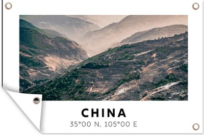 Muurdecoratie China - Bergen - Azië - 180x120 cm - Tuinposter - Tuindoek