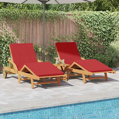 vidaXL Ligstoel 2 pcs Rood 200 x 67 x 84 cm Massief Acacia Hout
