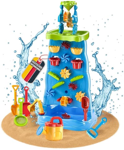 TOJA M 22-delige waterspeeltafelset met waterval en zandspeelgoed (schep, emmer, zand- en watertafel, moddertafel), buitenspeelgoed voor jongens en meisjes, geschikt voor kinderen vanaf 3 jaar.