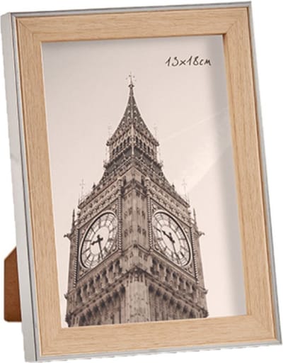 Fotolijst - zilver/houtlook - kunststof/glas - 13x18 cm - 21x16 cm - staand/hangend