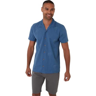 Threadbare Mannelijke Geborduurde Korte Mouwen Shirt (Denim)