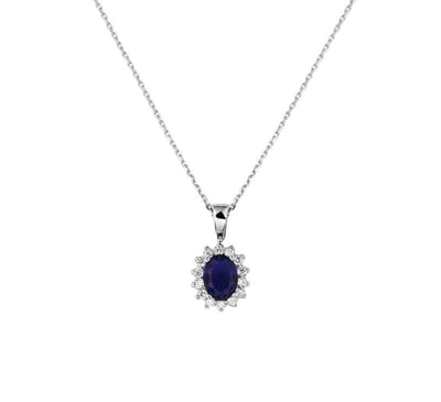 YO&NO - Ketting - Zilver - Anker - zirkonia - Saffier -  1,1 mm -  41+4 cm - Sieraden vrouw - Gerhodineerd - Zilver 925