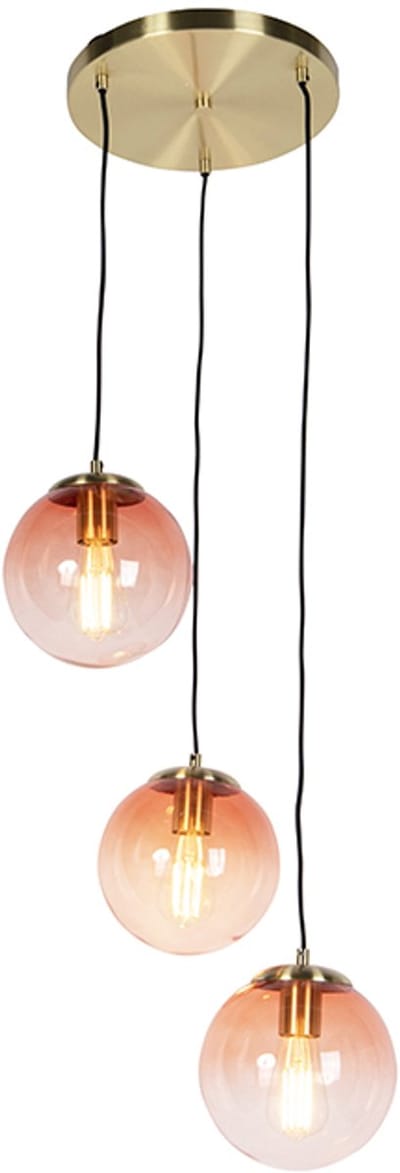 QAZQA pallon - Art Deco Hanglamp eettafel - 3 lichts - Ø 450 mm - Roze - Woonkamer | Slaapkamer