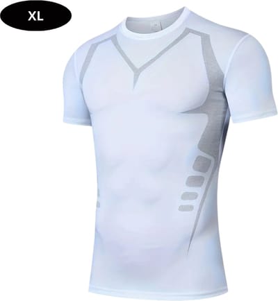 Livano Sportshirt Heren - Sport - Fitness - Compressie Shirt - Corrigerend Hemd - Sportkleding - Mannen - Wit - XL