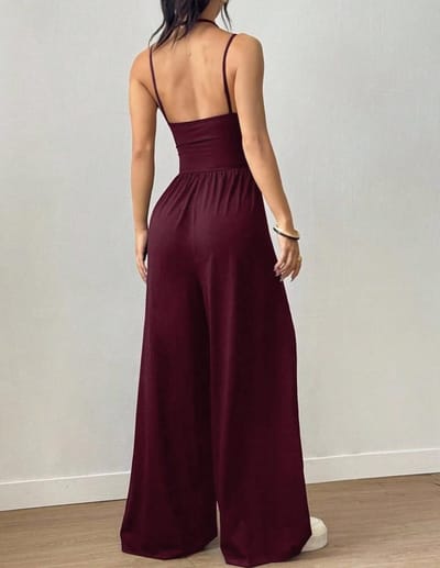 Elegante Dames Jumpsuit voor Zomer - Sexy Rugloos Ontwerp met Hoge Taille en Brede Broekspijpen voor Feest en Strandmode