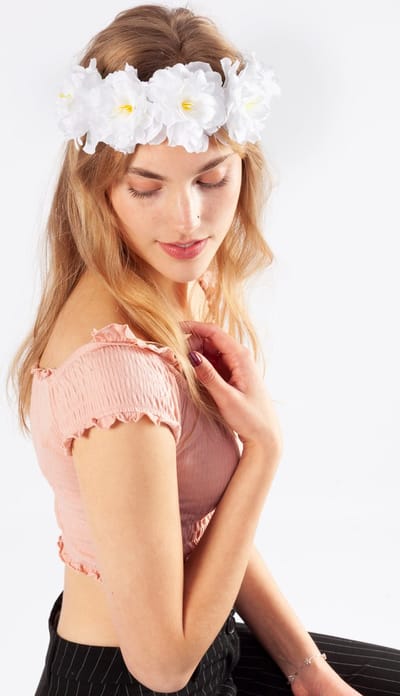 KIMU® Bloemenkrans Haar Hibiscus Wit - Witte Hawaii Bloemen Haarband Diadeem - Romantische Bloemetjes - Hippie Bruiloft Festival