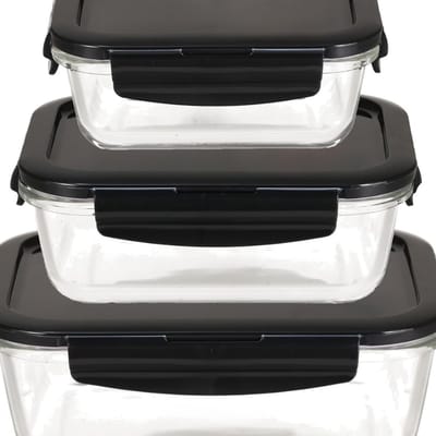 Famanu - Boroseal glazen voedselopslagcontainers met deksels, set van 3 vierkante dozen, oven-, magnetron- en vriezerbestendig, 160 ml, 380 ml, 630 ml