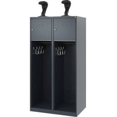 Brandweerkluis C+P Evolo Youngster, 2 vakken, met helmhouder, vloerglijders, B 800 x D 500 x H 1530 mm, RAL 7016 antracietgrijs