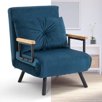 Slaapstoel - Uitklapbaar - Slaapbank - Logeerbed - Zetelbed - Slaapfauteuil - Vouwbed - 1 persoons - Zeer comfortabel - Blauw