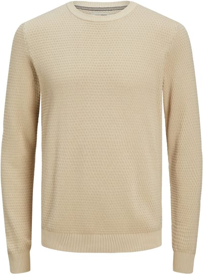 JACK & JONES Atlas knit crew neck slim fit - heren pullover katoen met O-hals - beige