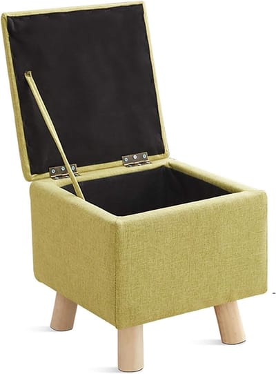 Opbergkruk met Houten Poten - Voetenbank Poef - Ruimte Besparen - Opvouwbaar Design - 33x33x33cm - Groen