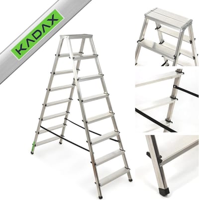 QPFO® Huishoudladder 8 Treden - Inklapbare Dubbelzijdige Aluminium Ladder - Antislip Multifunctioneel tot 125 kg