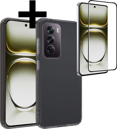 Hoesje - Met Screenprotector - Geschikt voor OPPO Reno 12 - Sterk & Shockproof - Back Cover - Siliconen Case - Telefoon Hoes - Telefoonhoesjes - Transparant