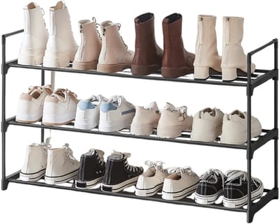Stervia Schoenenrek - Stapelbaar Schoenenrek - 3 Laags - 12 tot 15 Paar Schoenen - Belastbaarheid Per Laag 5 Kg - Zwart - 30 x 92 x 54 cm