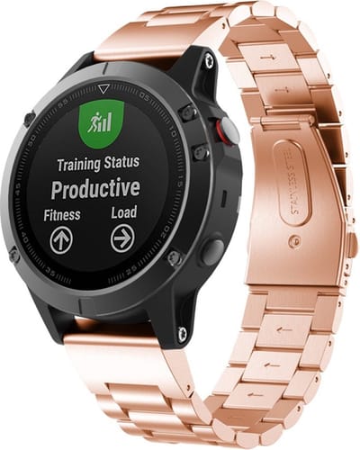Stalen bandje - RVS - geschikt voor Garmin Fenix 3 / 5X / 5X Plus / 6X / 6X Pro / 7X / 7X Pro / 8 (51 mm) / Quatix 3 / 6X / Tactix (7) / Enduro (2) / Descent Mk1 / Mk2(i) / Mk3i 51 mm / D2 / Delta PX / Mach 1 Pro / Epix Pro Gen 2 51 mm - rosegoud