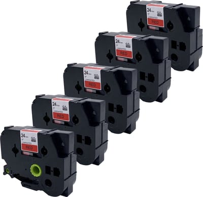 DULA Brother Compatible label tape- Tze-451 - 5 cassettes - Brother P-Touch - Zwart op rood - 24mm x 8m