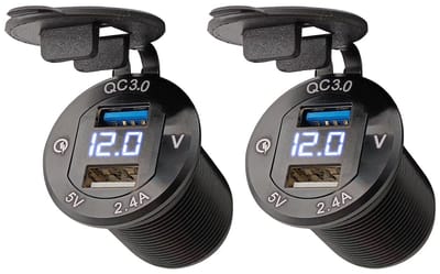 ProRide 12V USB Wandcontactdoos Inbouw - 2 USB Poorten - Voltmeter - 5V/2.4A - Blauw - Voor Auto Boot en Camper - 2 stuks