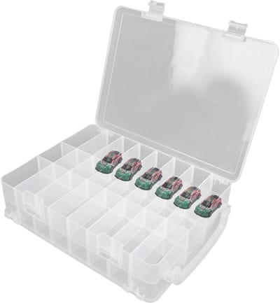 SnelShoppen - Organiser Opbergkoffer voor Voertuigen, Transparante Opbergdoos met 48 Vakken, Ideaal voor Speelgoedauto's, Cadeauset, 33 x 25 x 8 cm