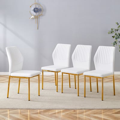 MIVRAY Eetkamerstoelen Set Van 4 - Comfortabele Stoelen Met PU Rugleuning - Voor Eetkamer En Woonkamer - Wit Goud