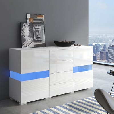 Dressoir - 120x40x80 cm - Hoogglans met 16 Kleuren LED - Voor de Woonkamer - Spaanplaat - Wit
