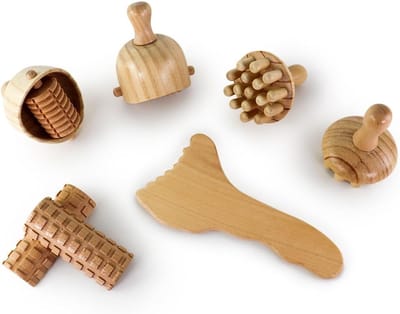 Houttherapie Massageset - Anti Cellulitis Kit - Lichaam Contouren - 6 Delig Grenenhout - Natuurlijk Hout