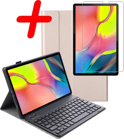 Hoes Geschikt voor Samsung Galaxy Tab A 10.1 (2019) - Met Screenprotector - Toetsenbord Case - Keyboard Book Cover - Hoesje - Goud