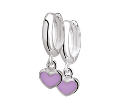 YO&NO - Oorbellen - Zilver - Oorringen - klap - Hart - Paars - 13mm - 6,5mm - Kinderen - Zilver 925