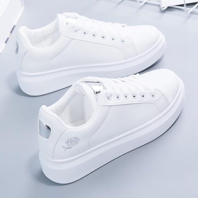 Dames Casual Schoenen Trend Casual Sneakers Zomer Mode Geborduurde Witte Ademende Bloem Vetersneakers Zapatos Mujer 35 white