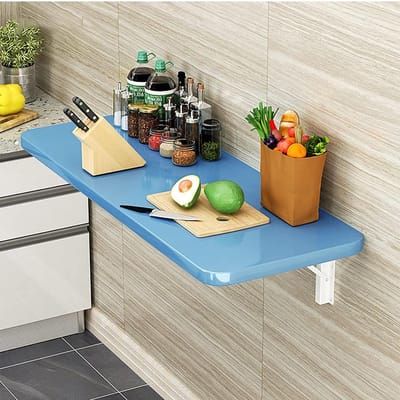 Klaptafel Wandmontage - Opvouwbaar Bureau - Ruimte Besparen - Verdikt Driehoekig Frame - 70x30 cm - Blauw