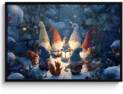 Poster in lijst - Fotolijst 120x80 cm - Posters - Winter - Gnooms - Eekhoorns - Meerkleurig - Posterlijst zwart - Decoratie - Wanddecoratie woonkamer - Muurdecoratie slaapkamer - Kerstversiering - Kerstdecoratie voor binnen - Kerstmis