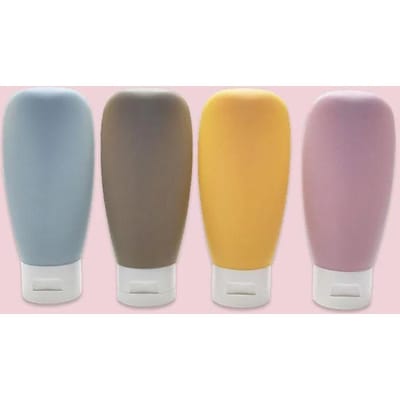 Lot de 4 bouteilles rechargeables de 60 ml en silicone souple, contenant pour lotion, tube à presser, bouteille vide, bouteille de shampoing portable de voyage 60ml gray