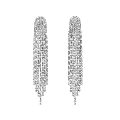 Strass Oorhangers - Zilver | Oorbellen 9 x 1,5 cm | Bijoux/Zirkonia | Fashion Favorite