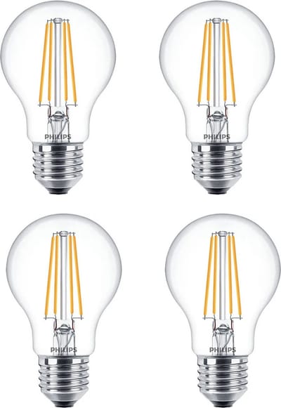 4 stuks Philips LED lamp E27 8W 806lm 2700K helder Dimbaar A60